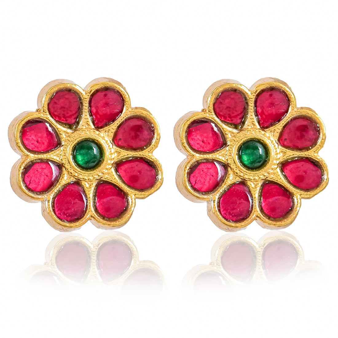 Floral Pink Kundan Studs