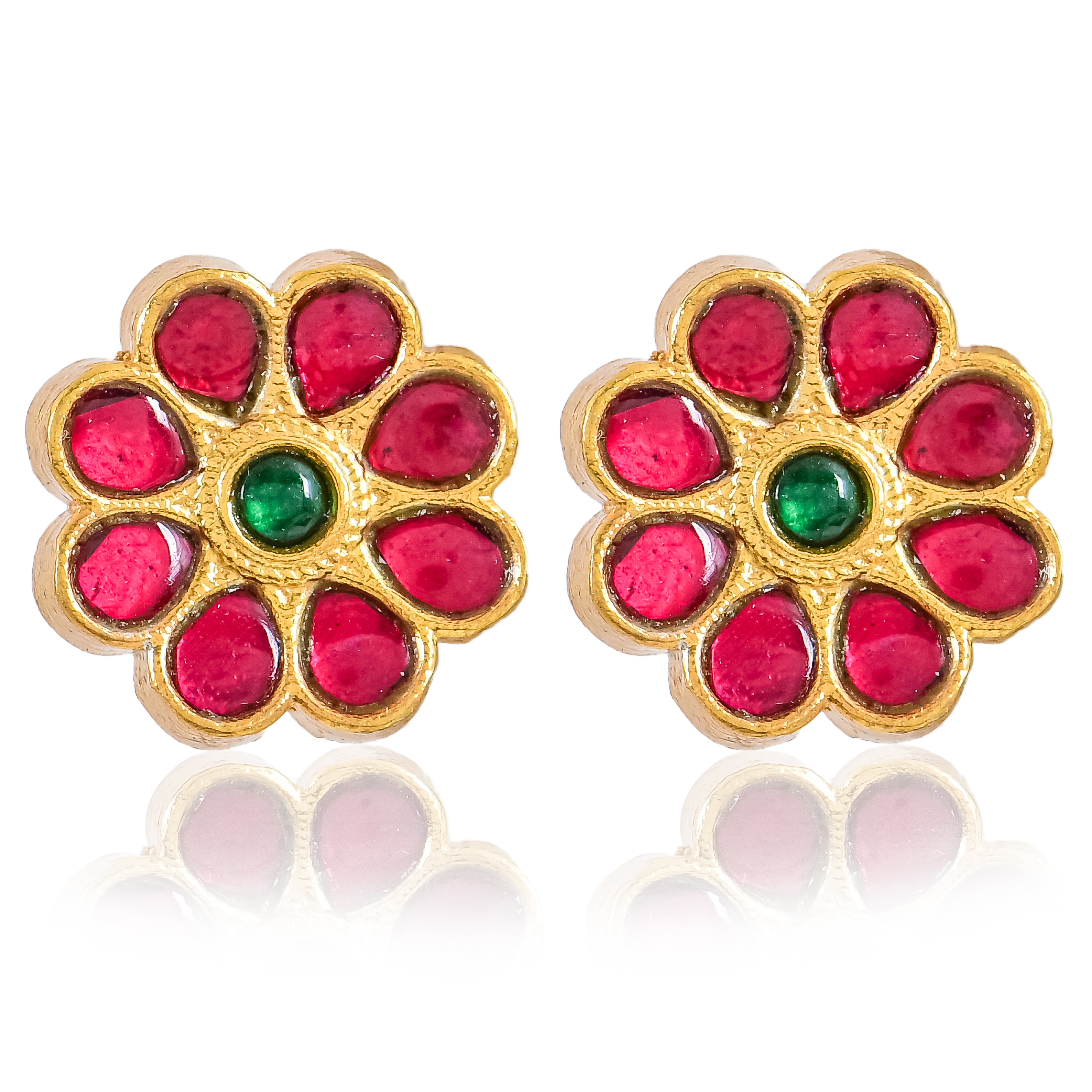 Floral Pink Kundan Studs