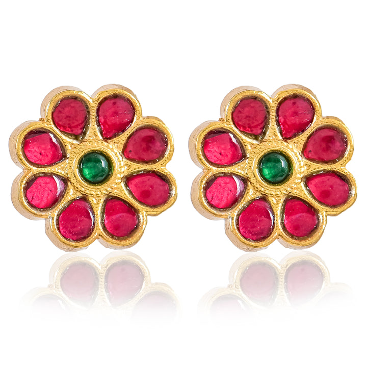 Floral Pink Kundan Studs