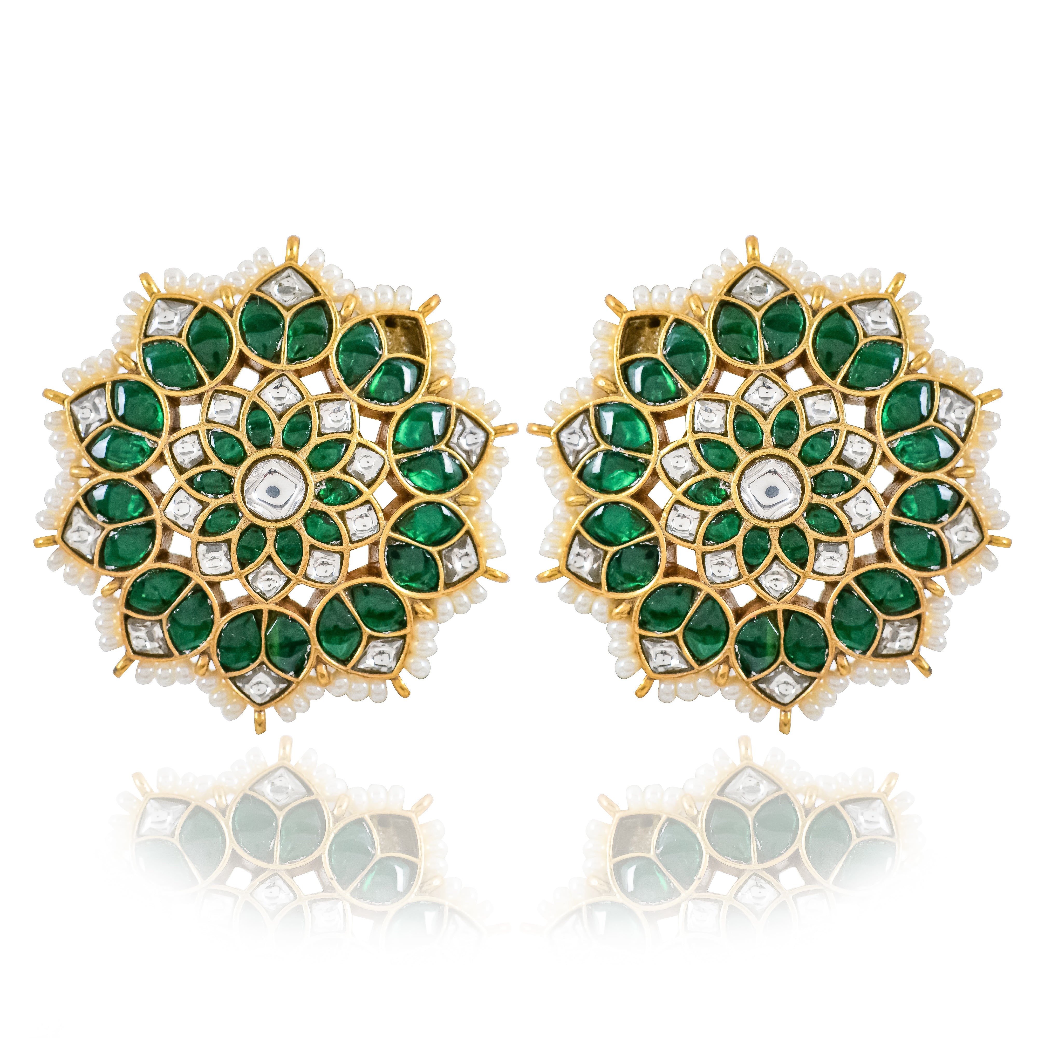 Floral Green Star Kundan Stud Earring