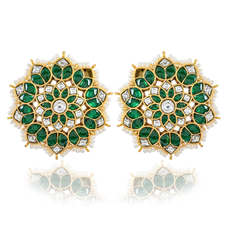 Floral Green Star Kundan Stud Earring