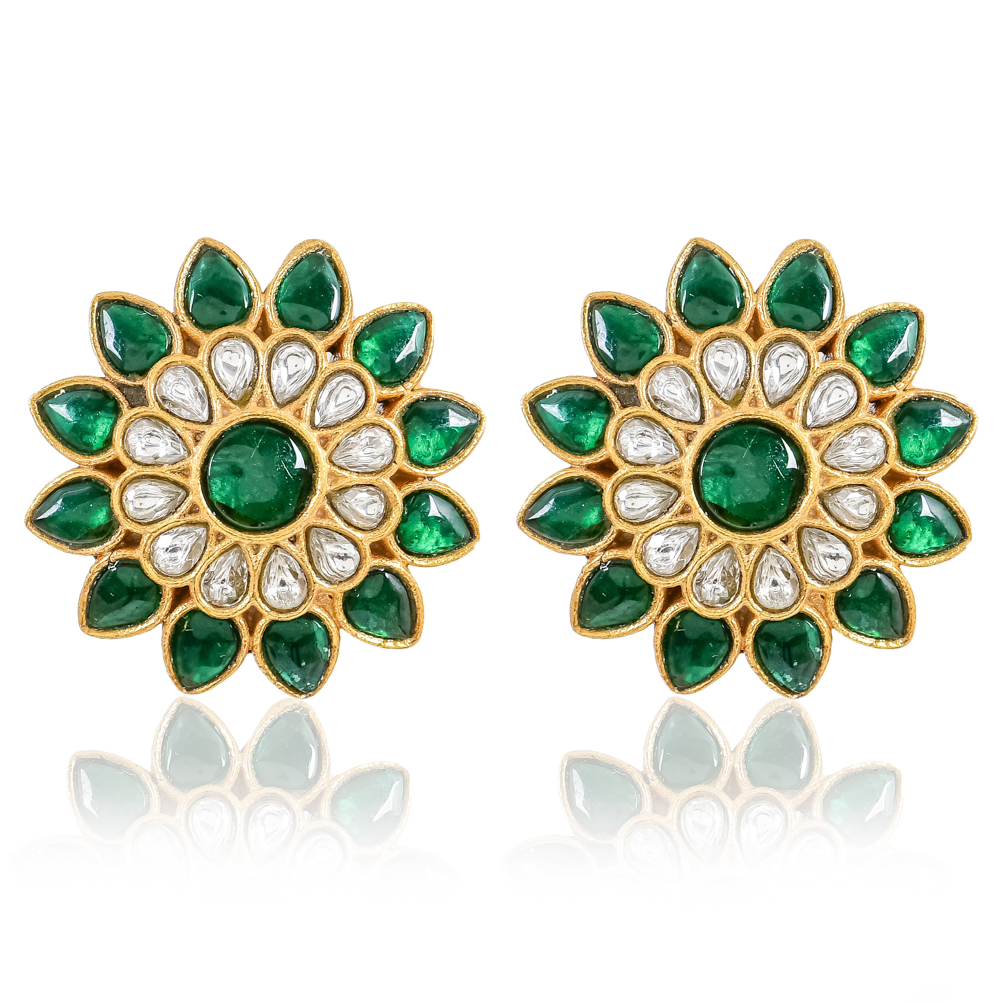 Green Bloom Kundan Earrings