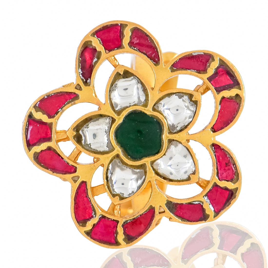 Petal Glow Adjustable Kundan Ring