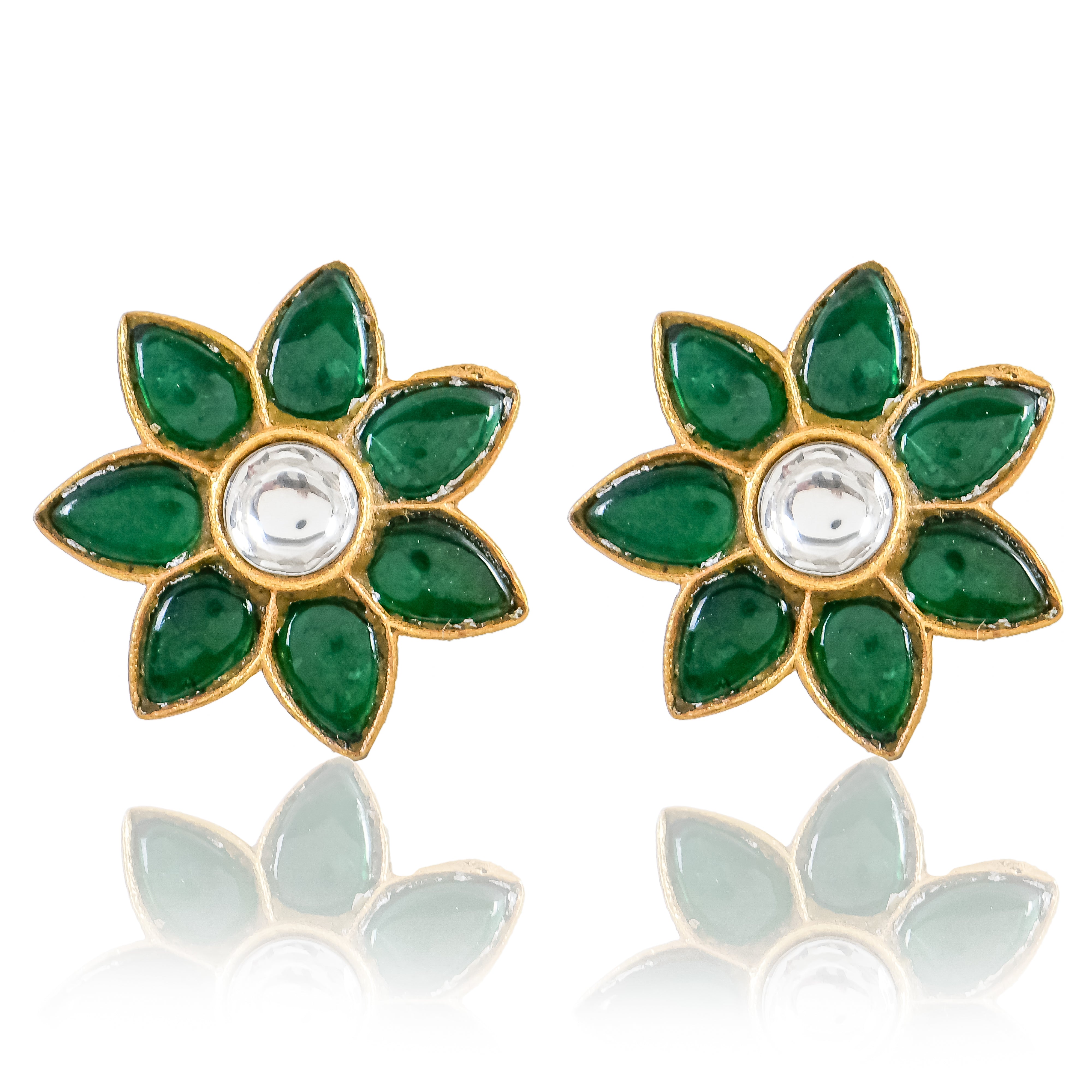 Blossom Green Kundan Studs