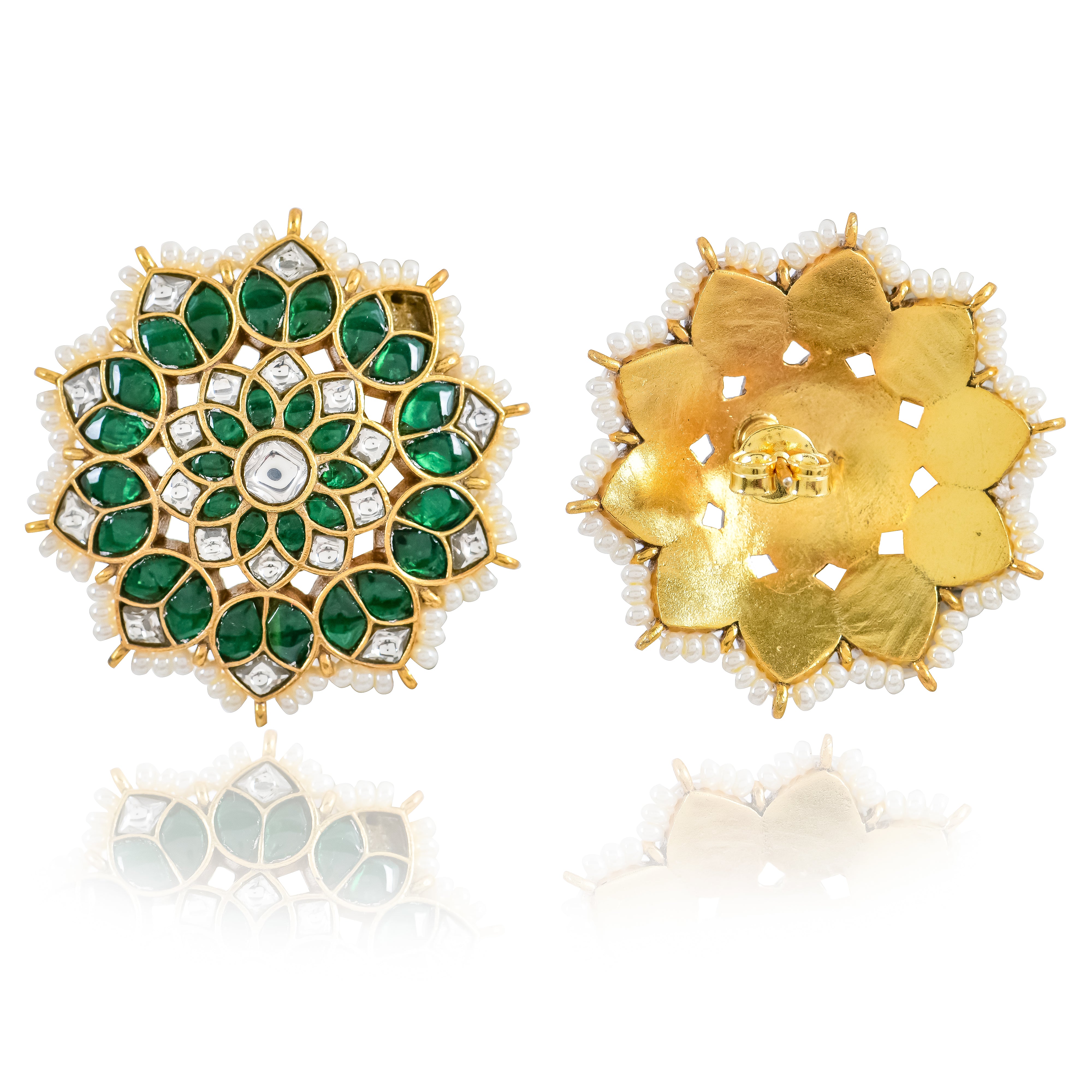Floral Green Star Kundan Stud Earring
