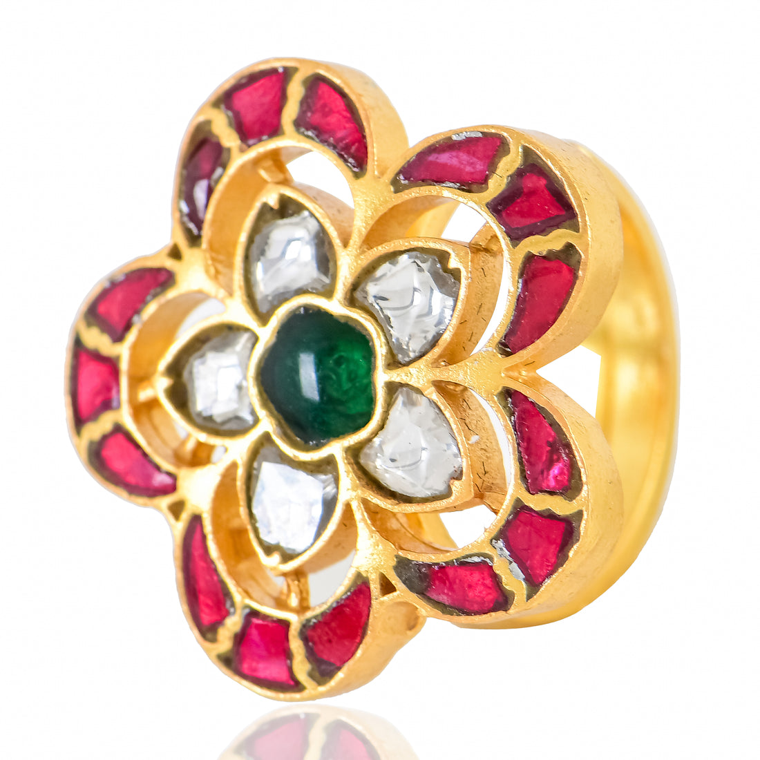 Petal Glow Adjustable Kundan Ring