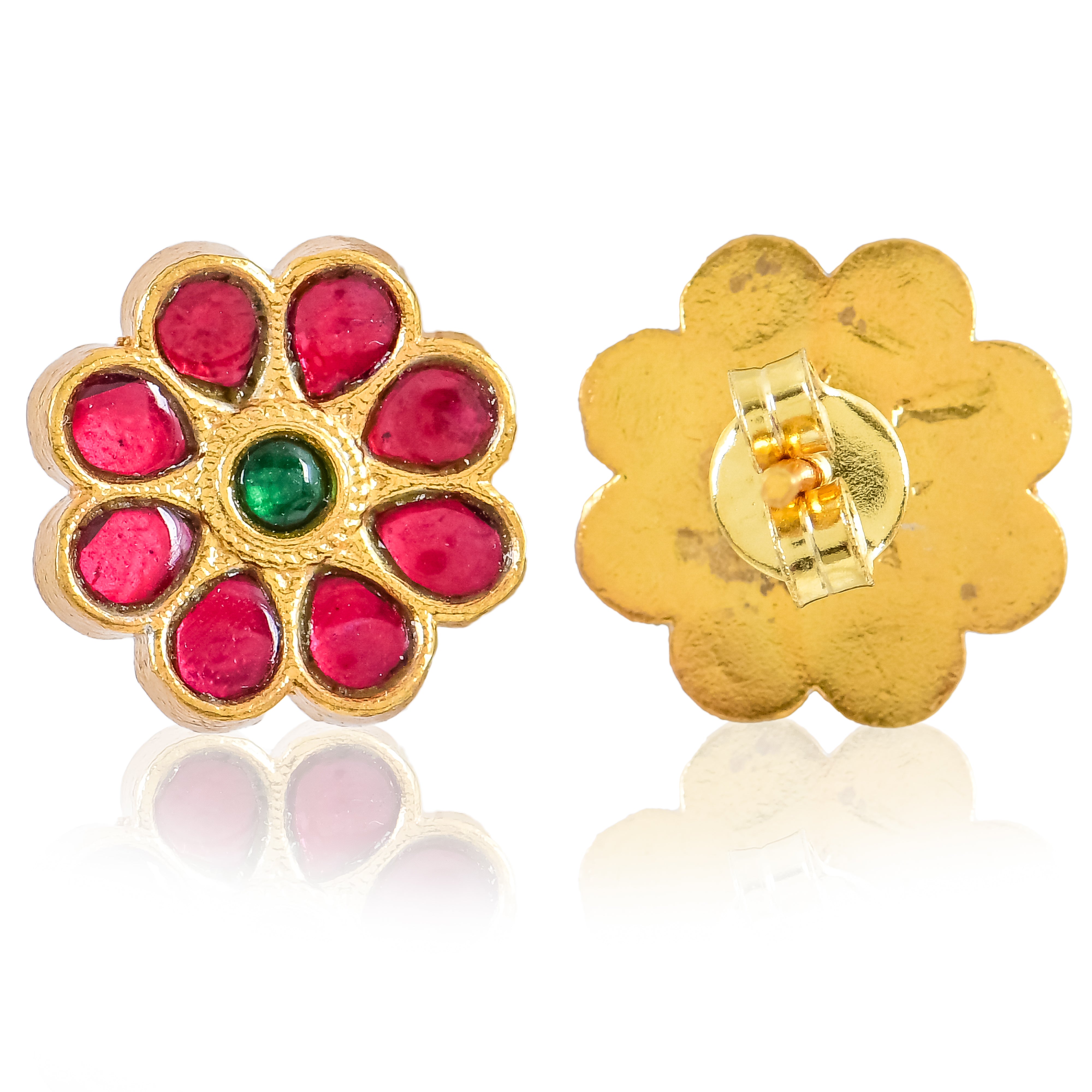 Floral Pink Kundan Studs