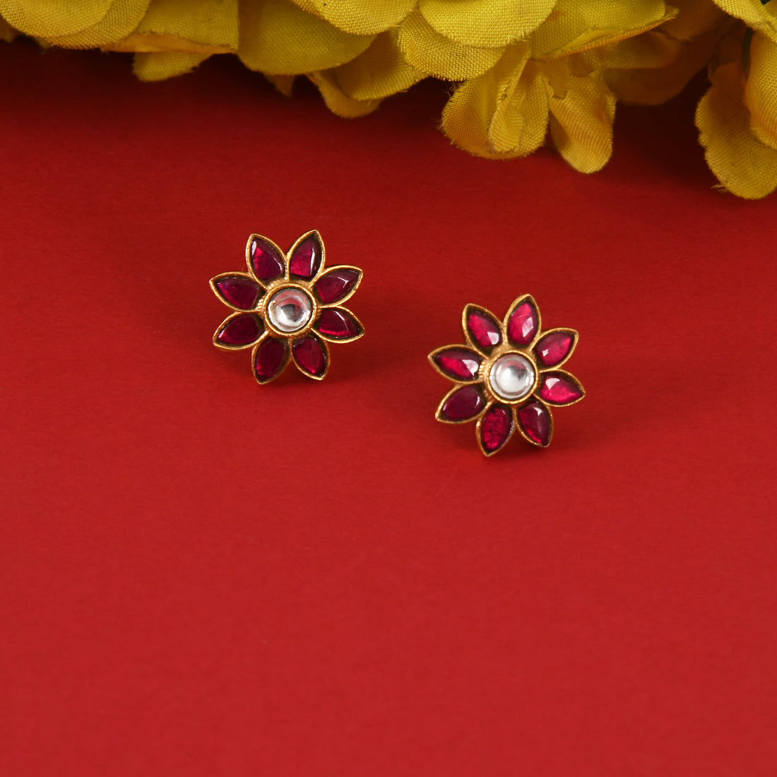 Blossom Pink Kundan Studs