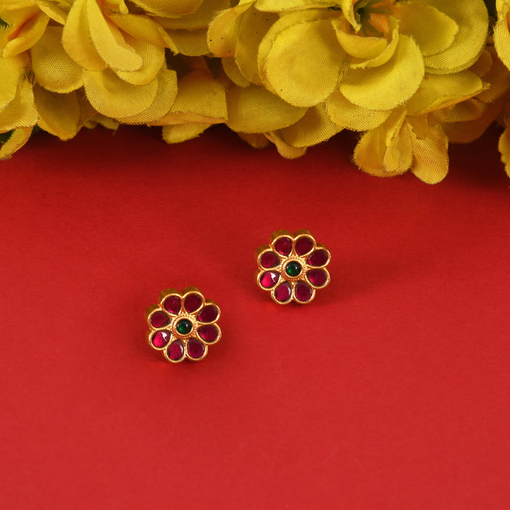 Floral Pink Kundan Studs