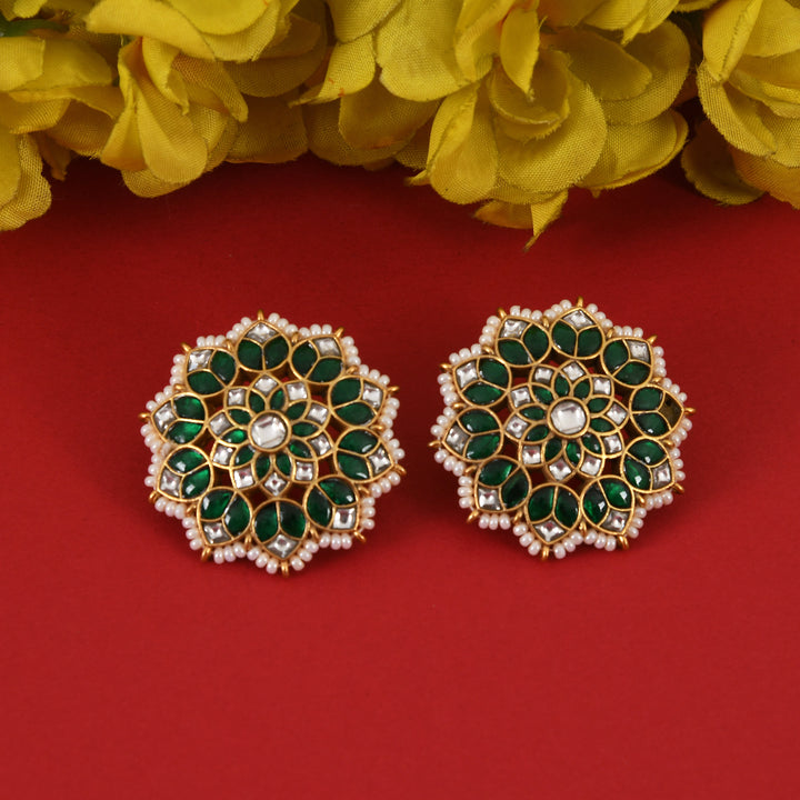Floral Green Star Kundan Stud Earring