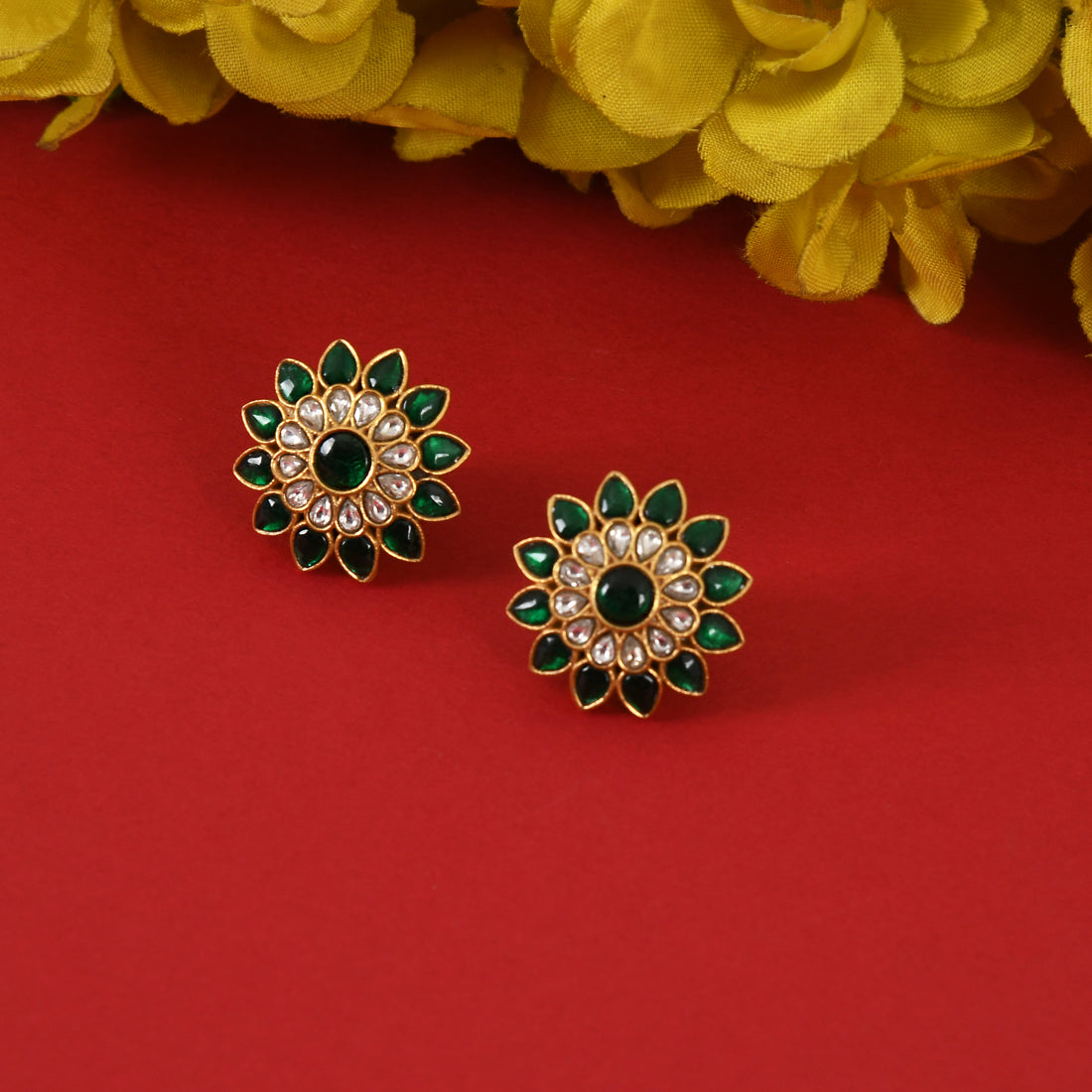 Green Bloom Kundan Earrings
