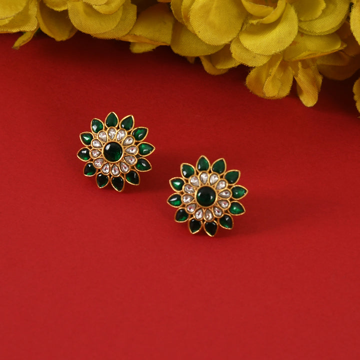 Green Bloom Kundan Earrings