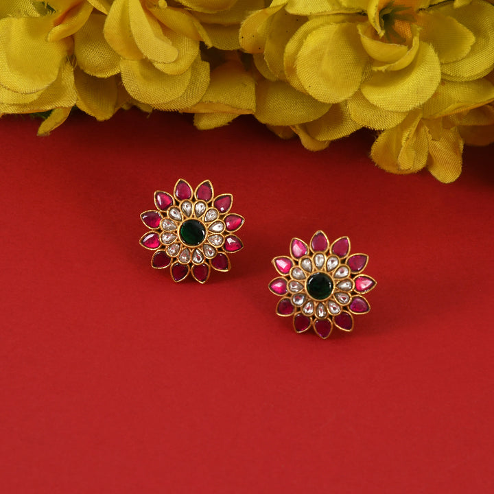 Pink Bloom Kundan Earrings