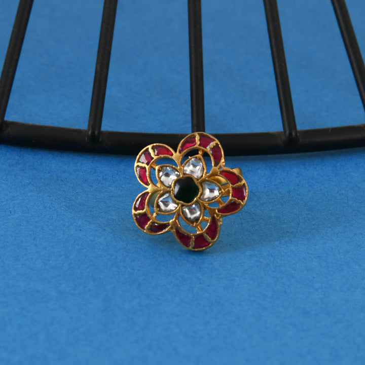 Petal Glow Adjustable Kundan Ring