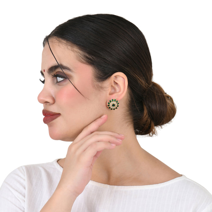 Green Bloom Kundan Earrings
