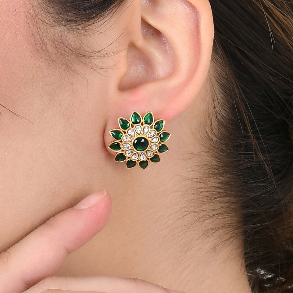 Green Bloom Kundan Earrings