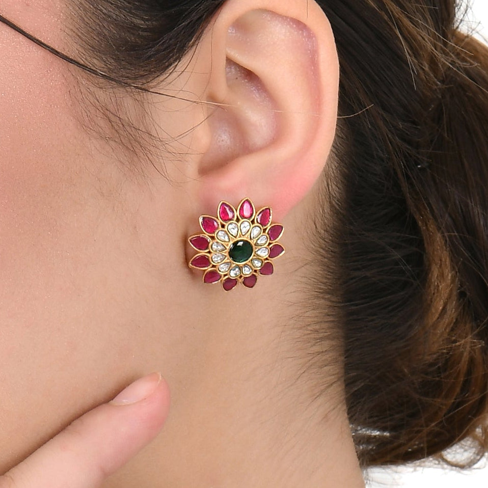 Pink Bloom Kundan Earrings