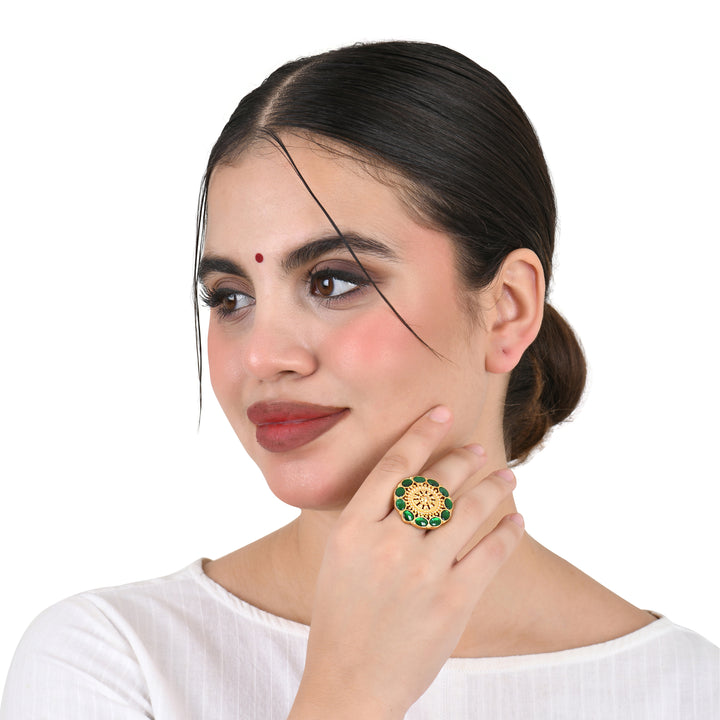 Emerald Glow Adjustable Ring