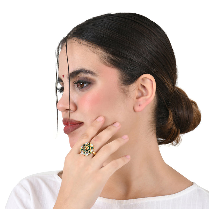 Emerald Petal Adjustable Ring