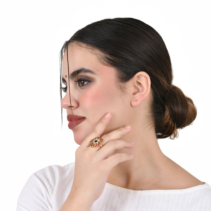 Petal Glow Adjustable Kundan Ring