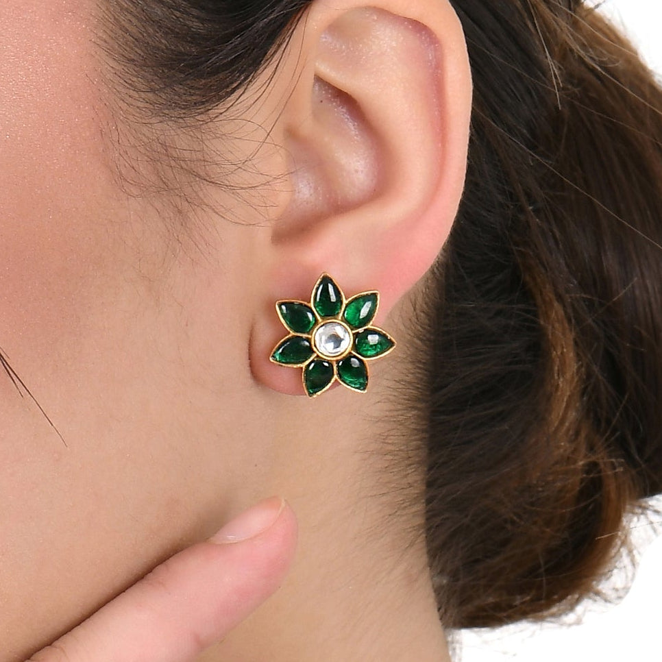 Blossom Green Kundan Studs