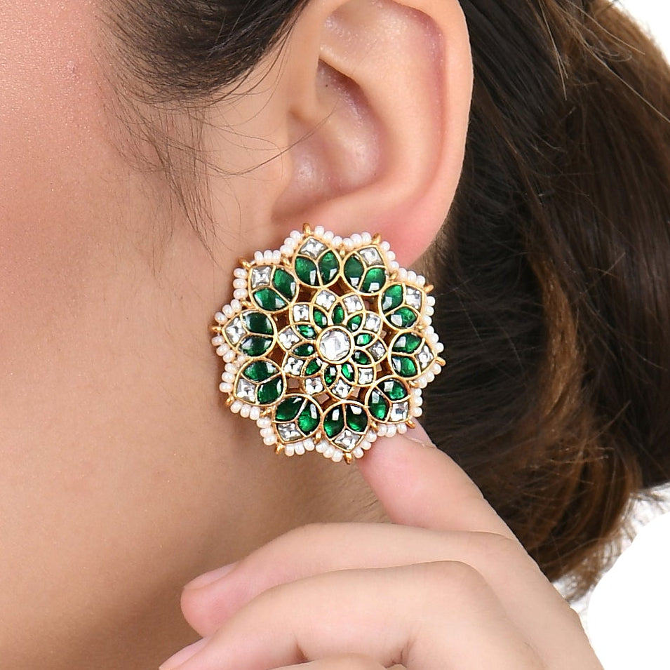 Floral Green Star Kundan Stud Earring