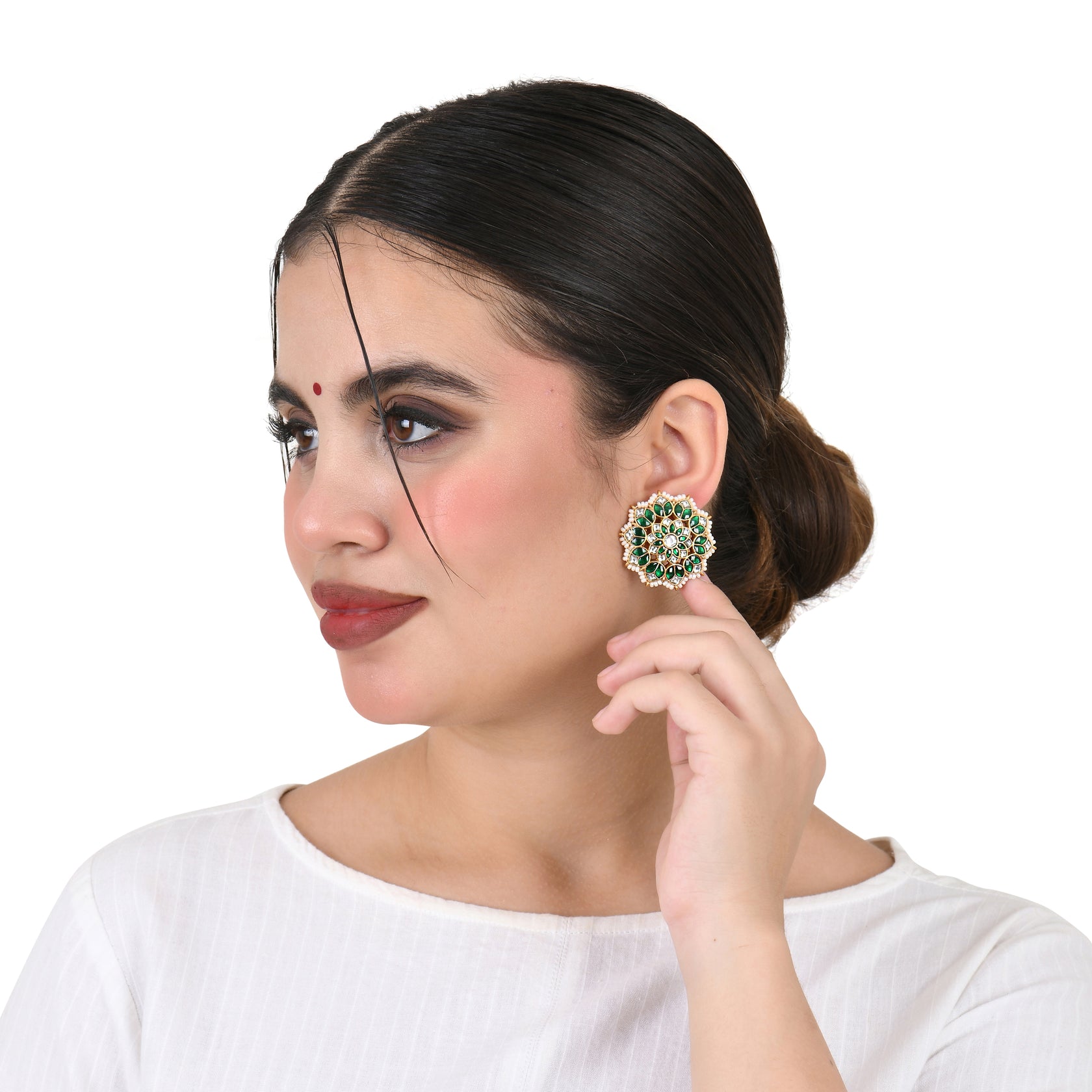 Floral Green Star Kundan Stud Earring