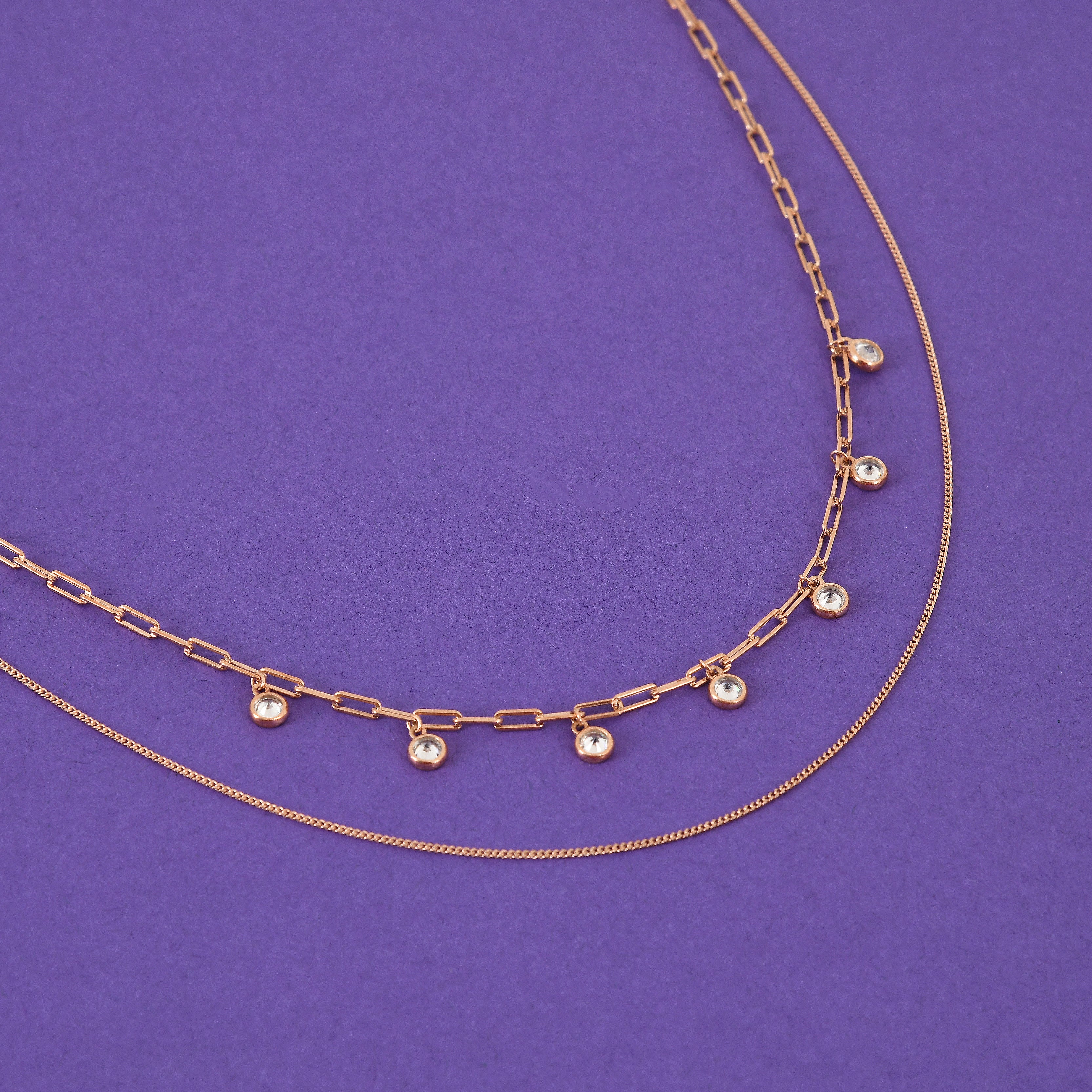 Rose Gold Dew Drop Duo Lariat