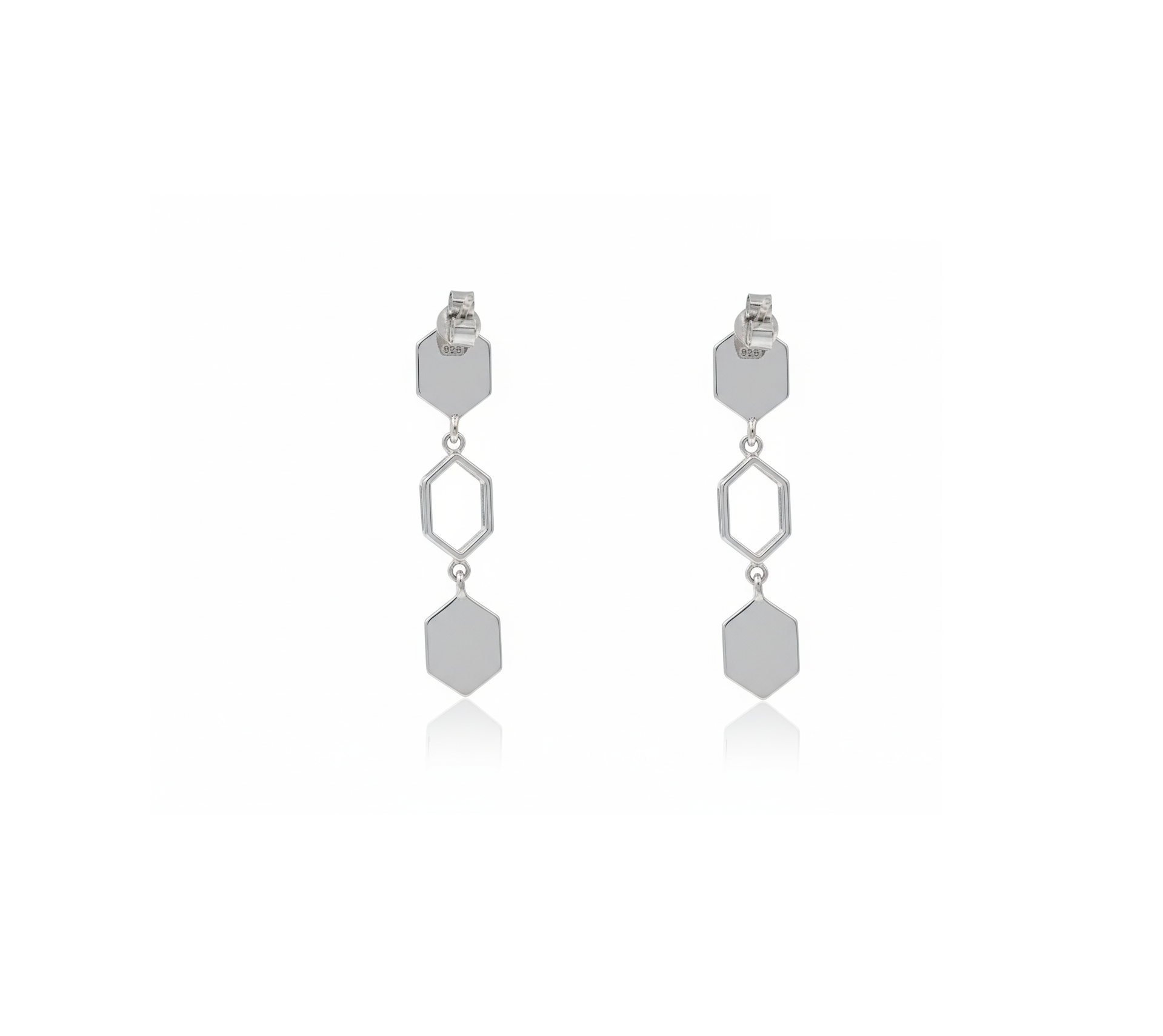 Silver Geometric Long Drop Earrings