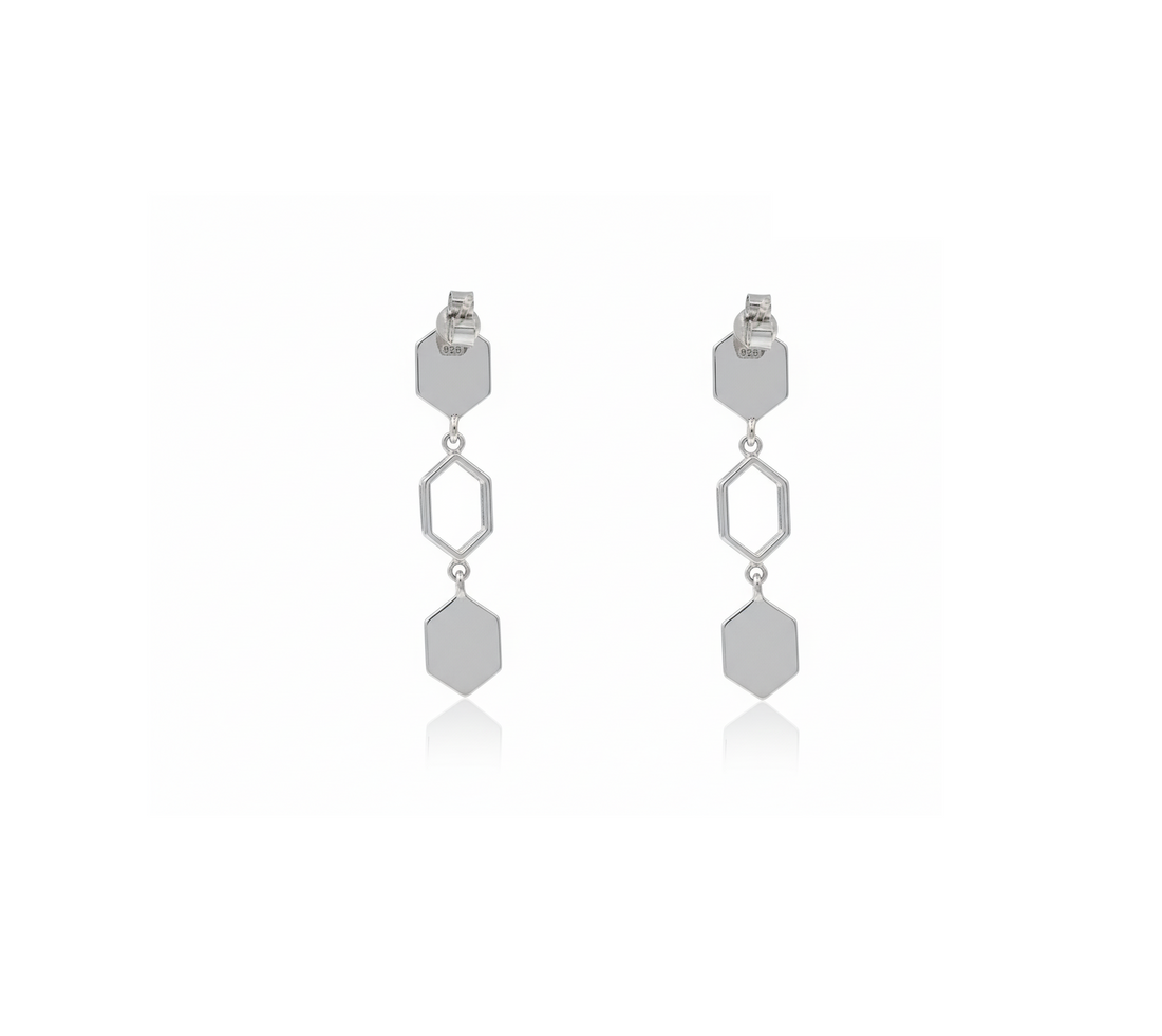 Silver Geometric Long Drop Earrings