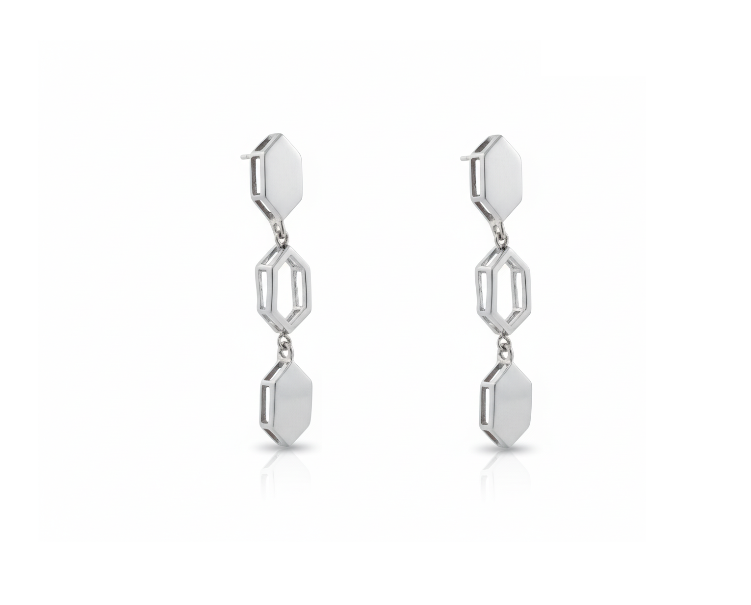 Silver Geometric Long Drop Earrings