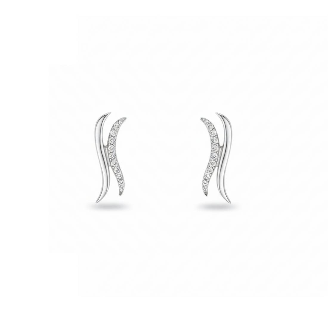 Silver Wave Stud Earrings