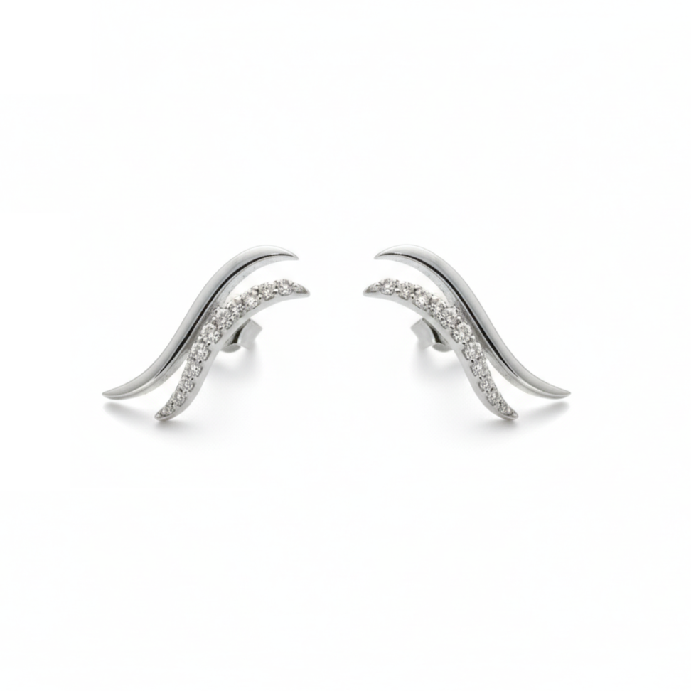 Silver Wave Stud Earrings