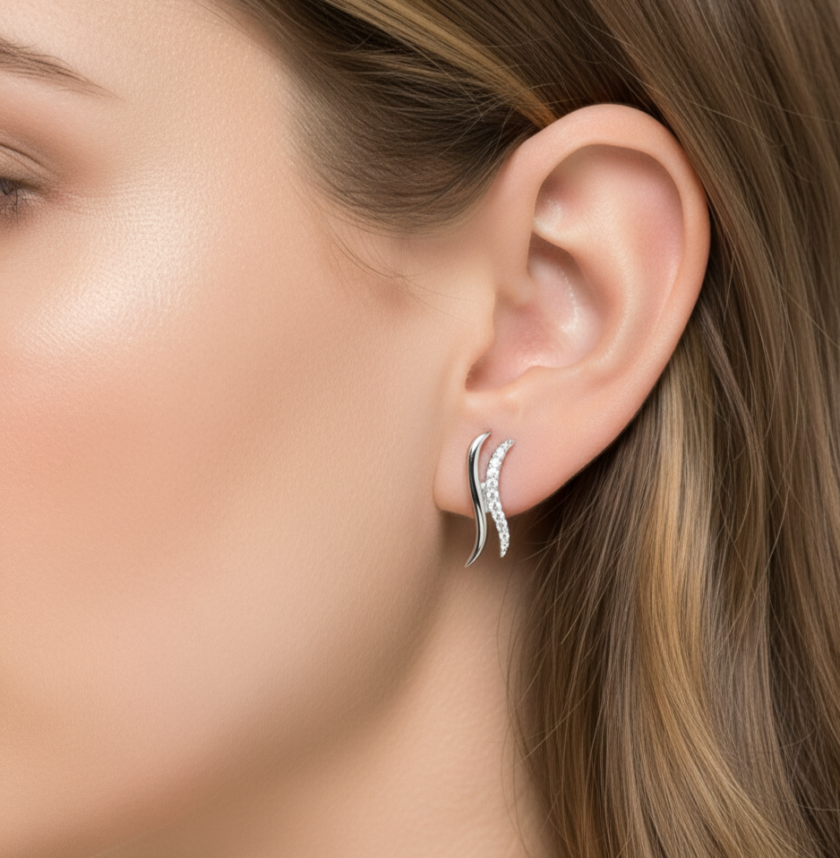 Silver Wave Stud Earrings