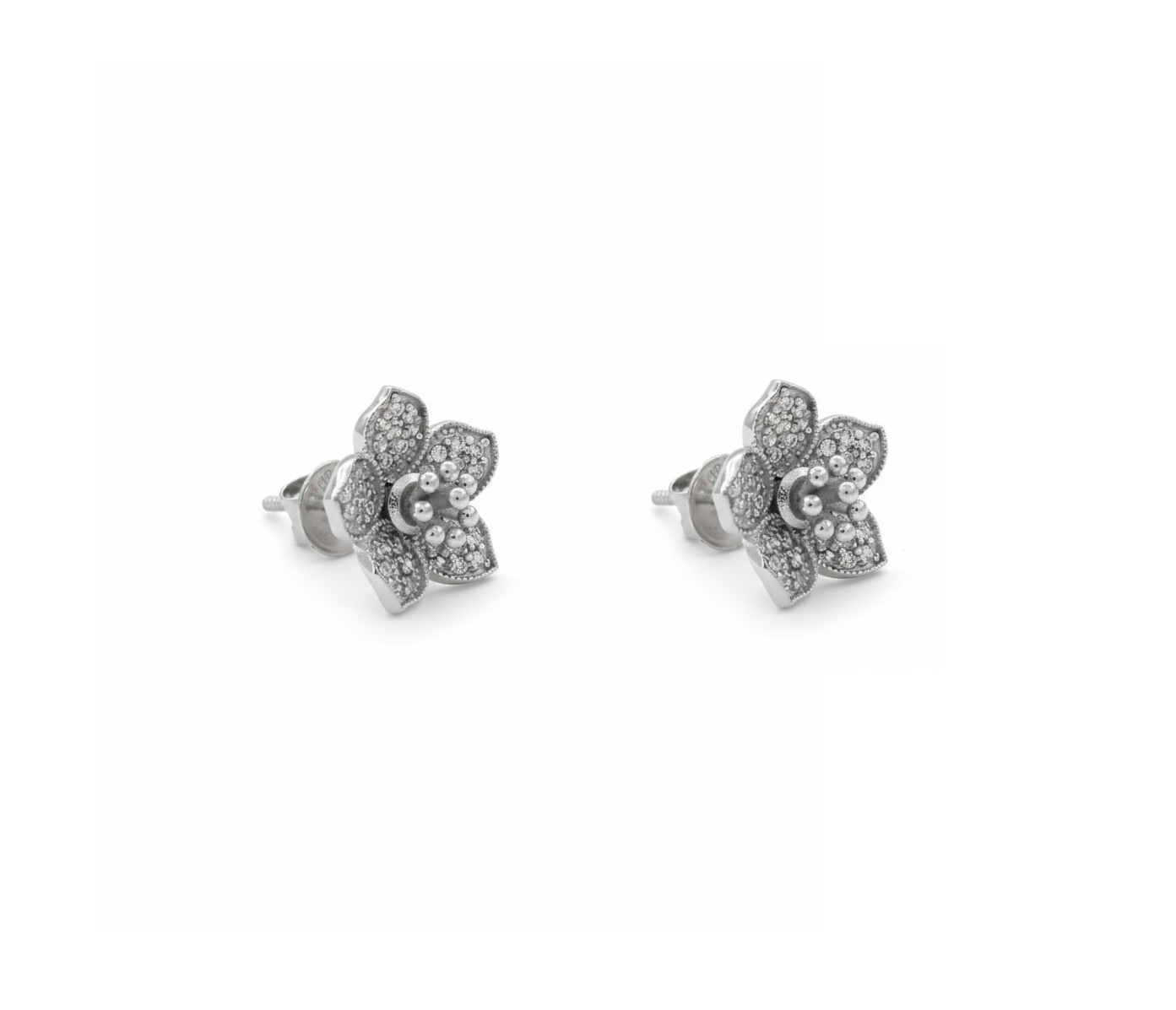 Silver Floral Stud Earrings