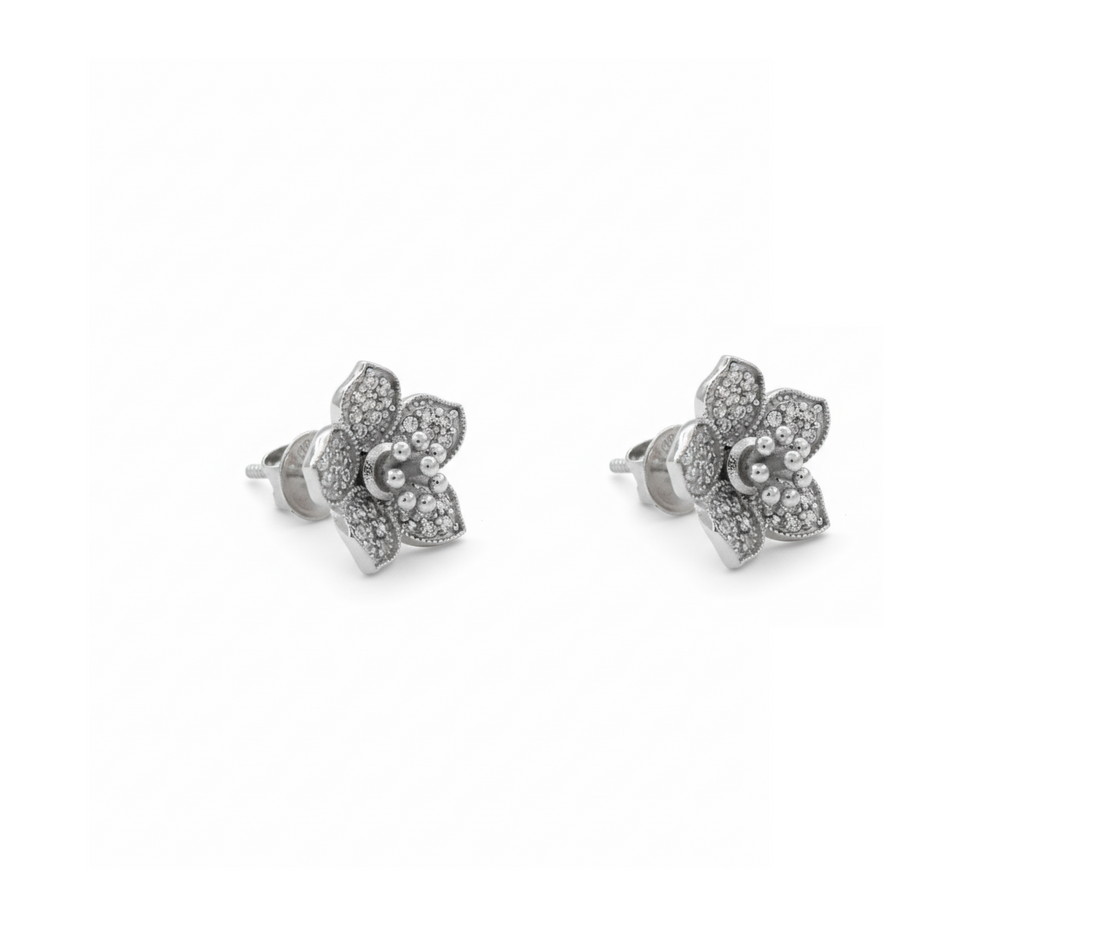 Silver Floral Stud Earrings