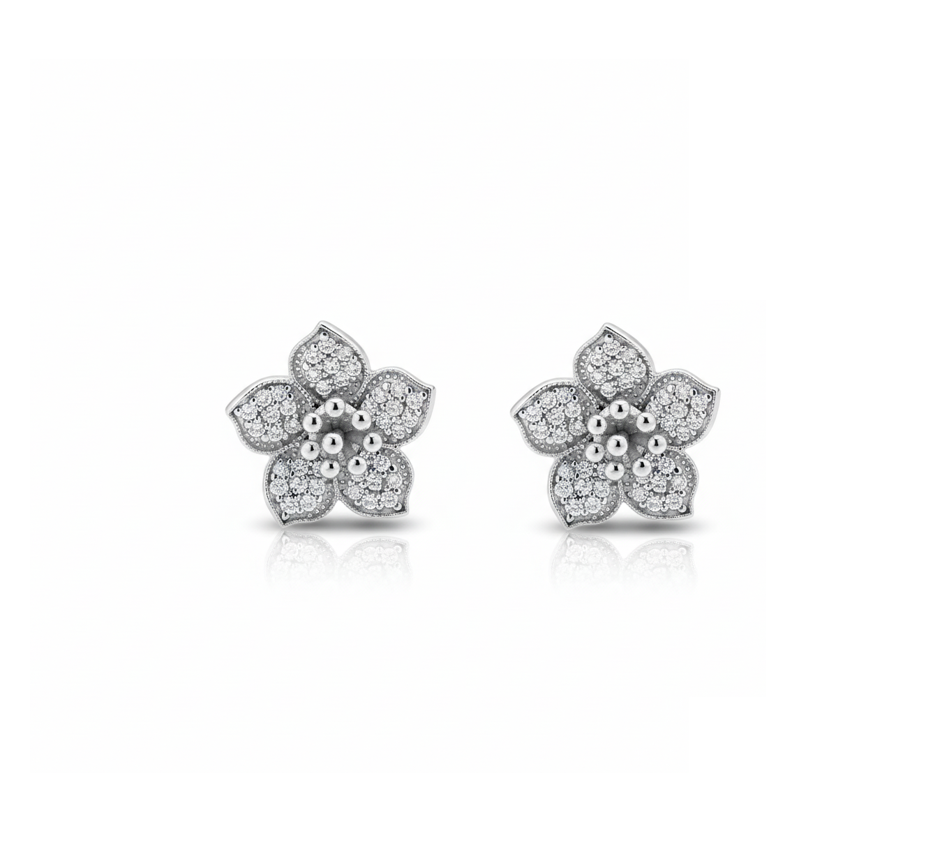 Silver Floral Stud Earrings