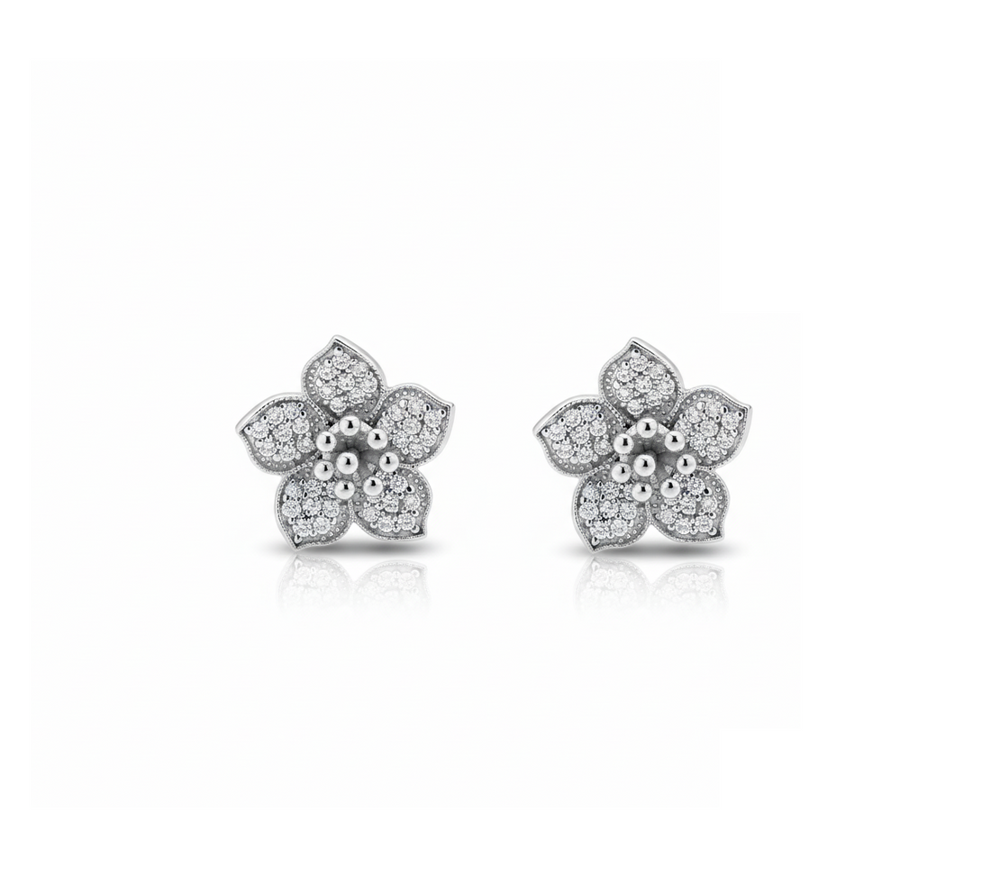 Silver Floral Stud Earrings