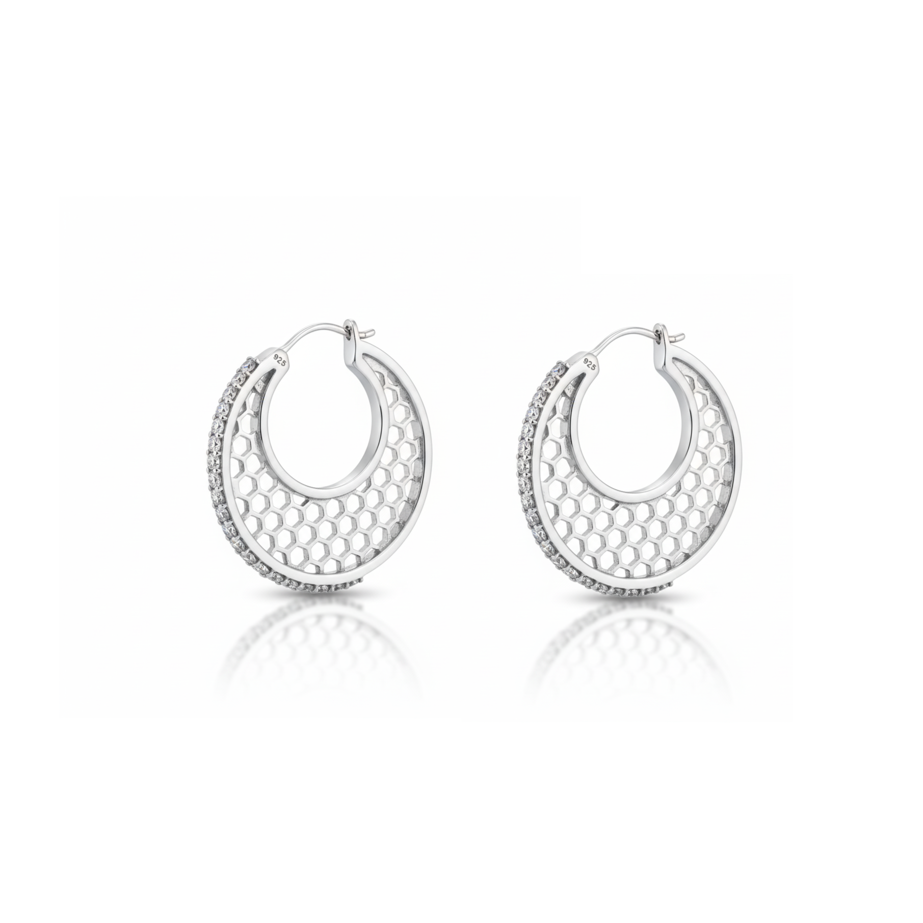 Silver Honeycomb Hoop Earrings