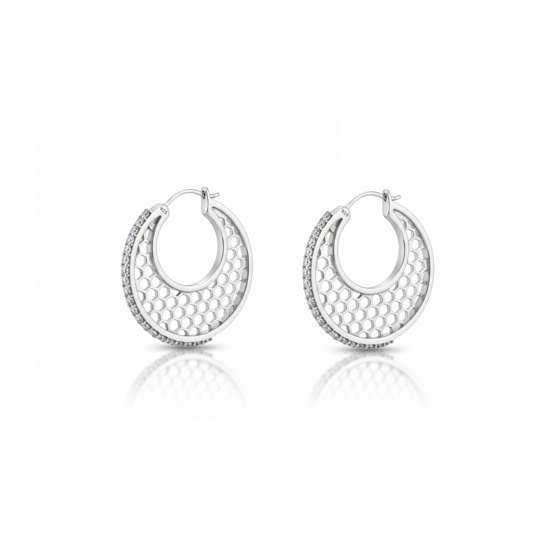 Silver Honeycomb Hoop Earrings
