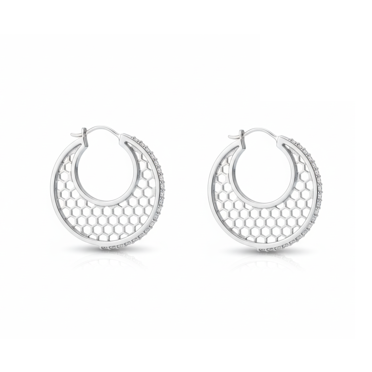 Silver Honeycomb Hoop Earrings