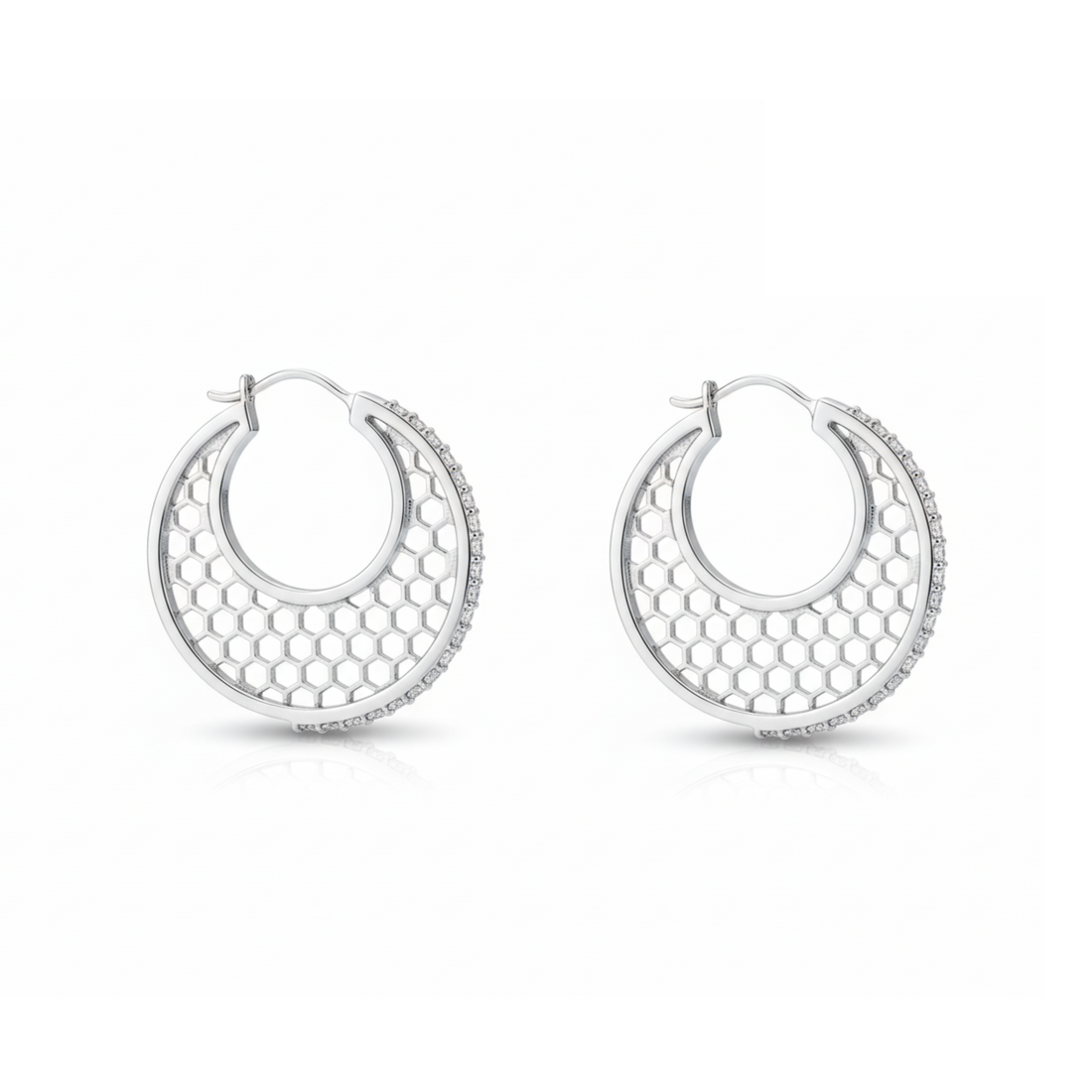 Silver Honeycomb Hoop Earrings