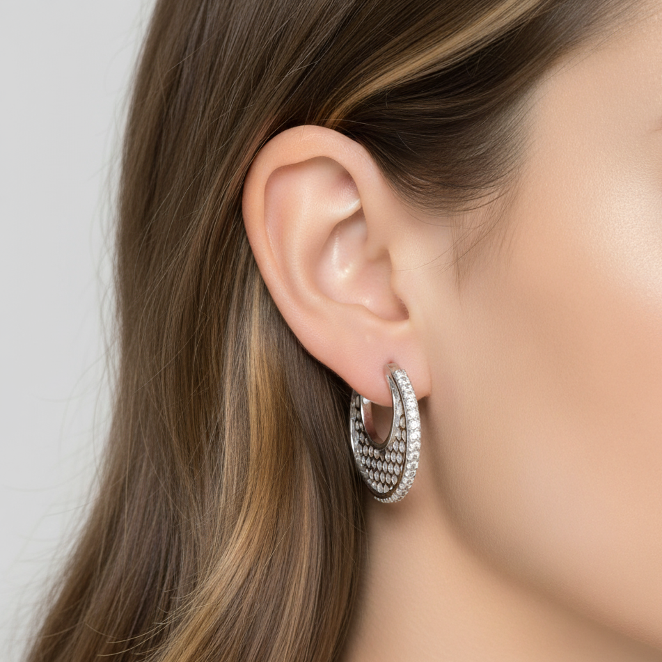 Silver Honeycomb Hoop Earrings