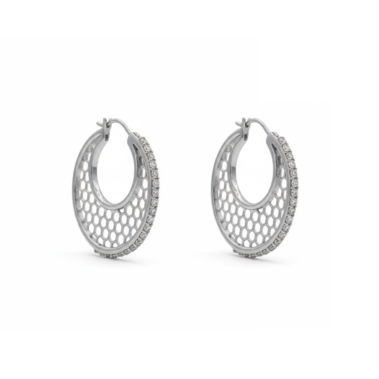 Silver Honeycomb Hoop Earrings