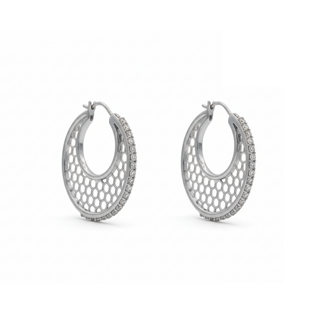 Silver Honeycomb Hoop Earrings