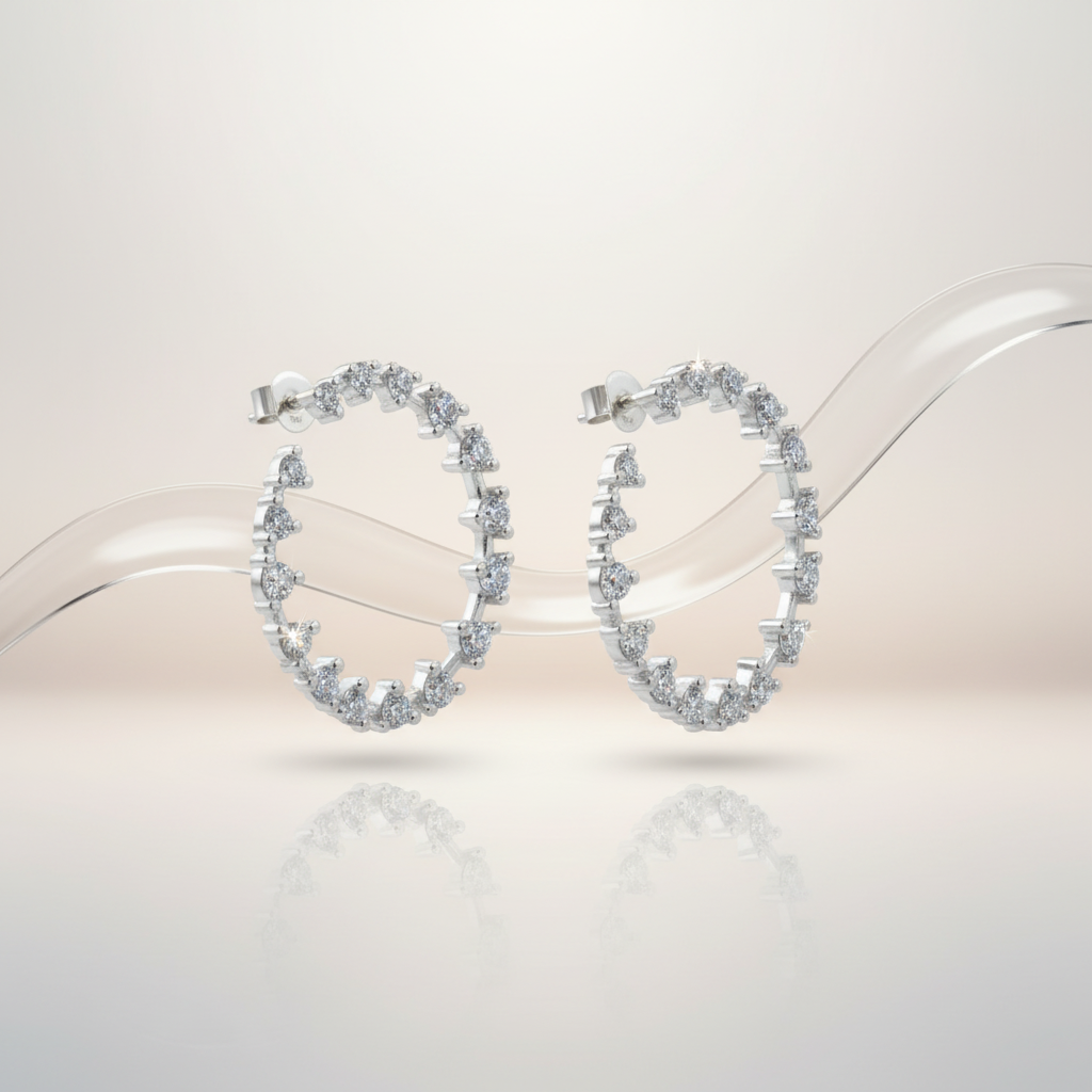 Silver Floral CZ Hoop Earrings