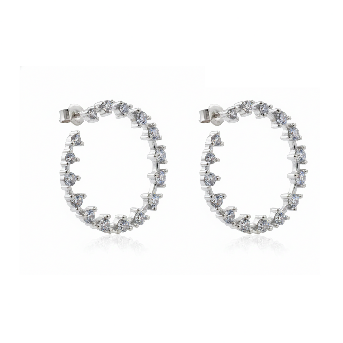 Silver Floral CZ Hoop Earrings