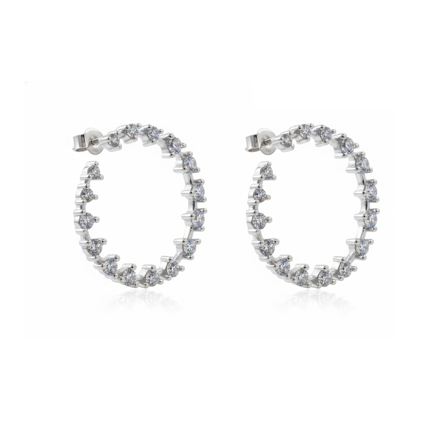 Silver Floral CZ Hoop Earrings