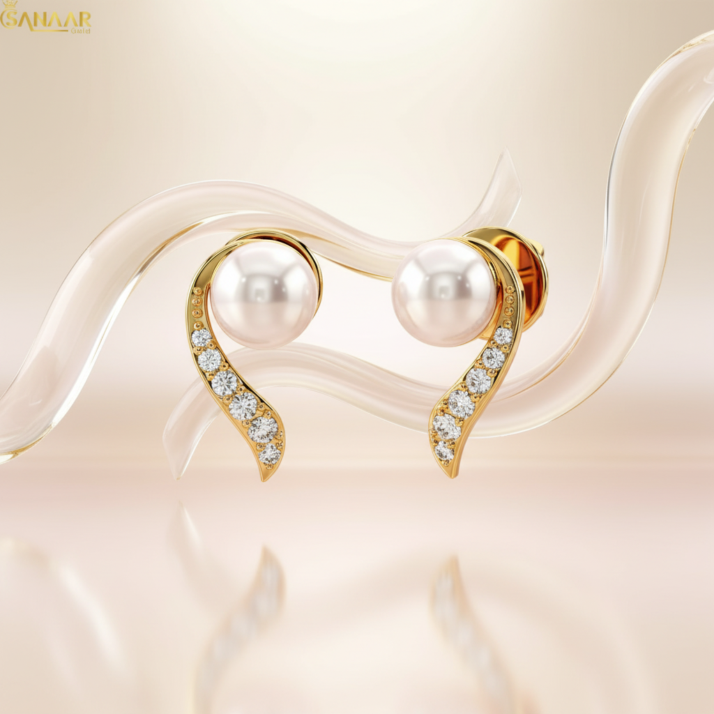 Pearl Wave CZ Earrings