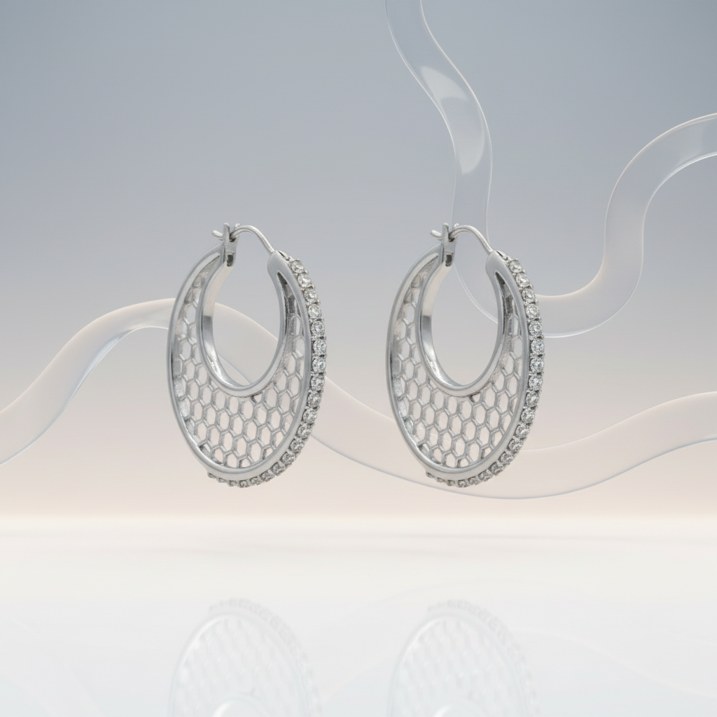 Silver Honeycomb Hoop Earrings